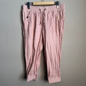 Guess Women's 100% LINEN Capri Jogger Style Pants Pink Small Beach Boardwalk